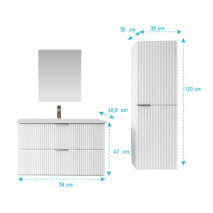 Pack Meuble salle de bain 60cm et Colonne de rangement - Façades Blanches Ondulées - MILO