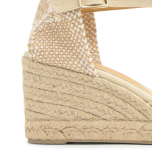 Alpargata de cuña 6 cm en lona de algodón con talonera trenzada y pulsera al tobillo