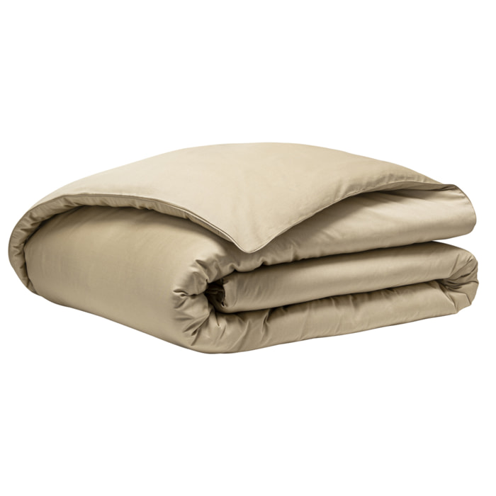 Housse de couette unie en satin de coton bio, TEOPHILE, Beige Désert