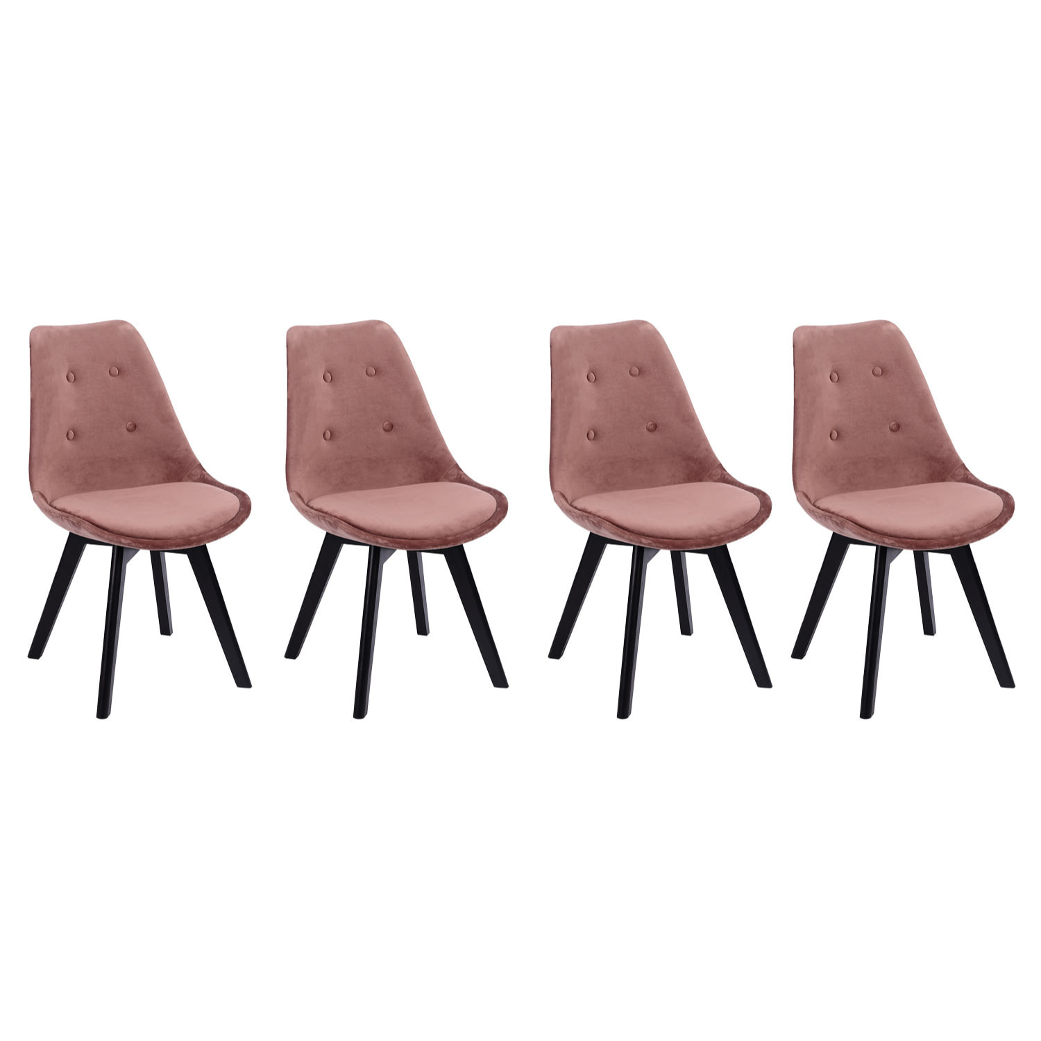 Lot de 4 chaises en velours NORA roses avec coussin