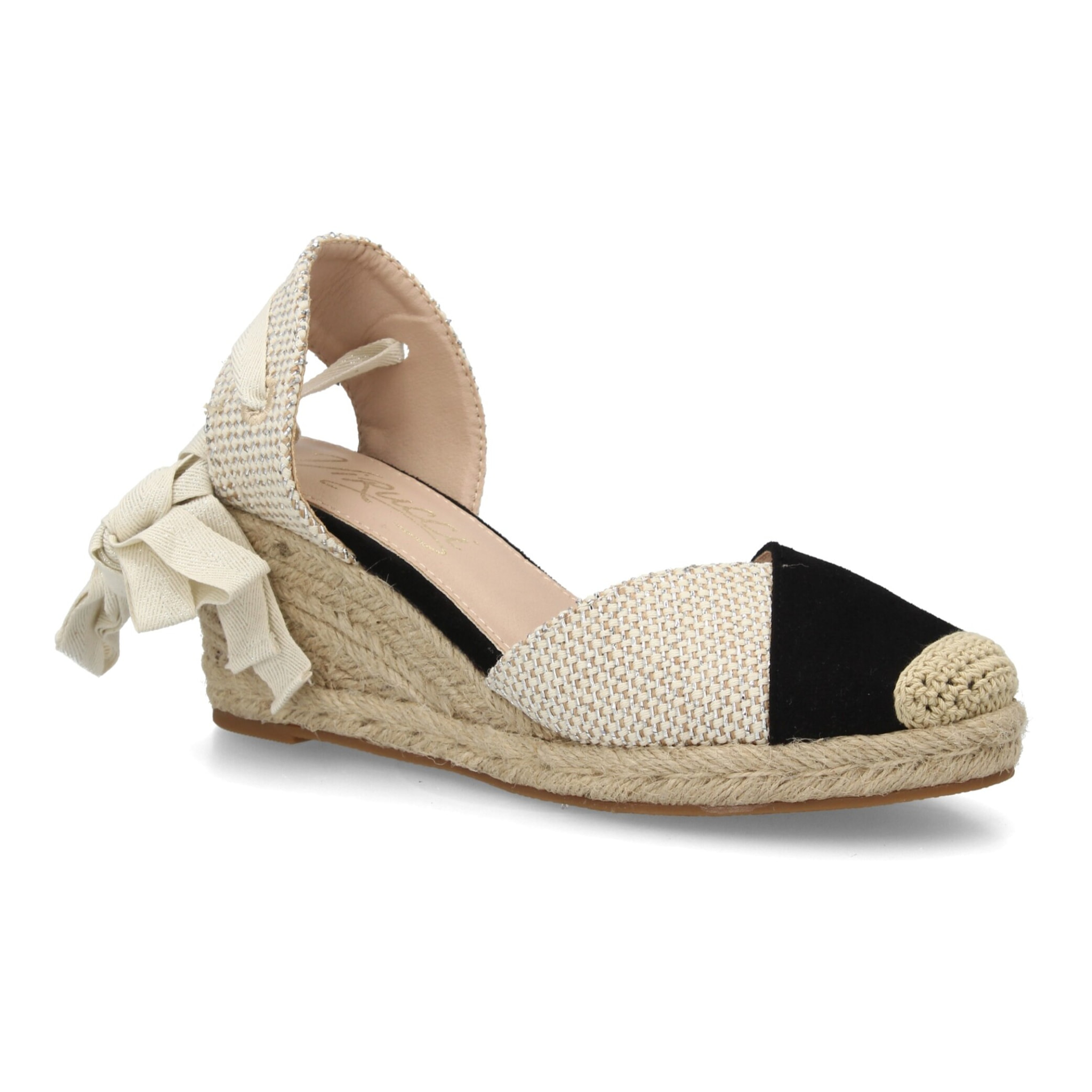 Alpargata de cuña baja de esparto con cintas