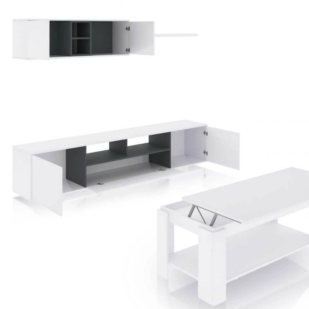 Pack salón con mesa de centro Kenzo Plus V1 Blanco Brillo - Gris Antracita