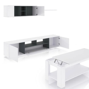 Pack salón con mesa de centro Kenzo Plus V1 Blanco Brillo - Gris Antracita