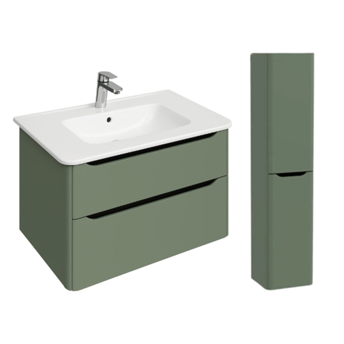Meuble vasque suspendu VITRA Sento Round 80cm Vert mat + Colonne version droite