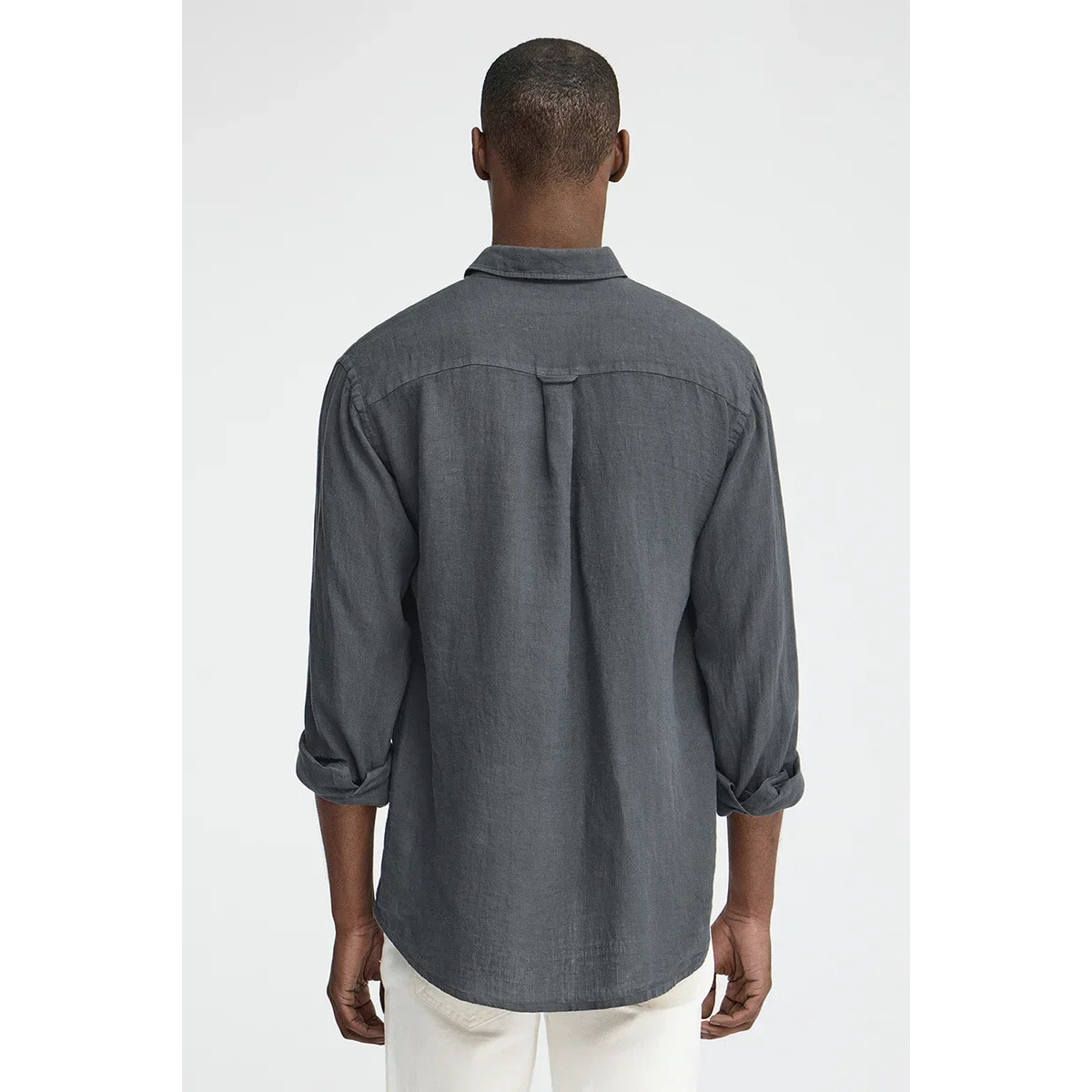 Camisa gris piedra de lino de corte regular con bordado Polo Club