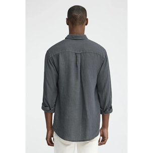 Camisa gris piedra de lino de corte regular con bordado Polo Club
