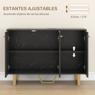 Aparador Moderno Aparador de Salón con 2 Puertas y Estante Ajustable Mueble Auxiliar para Salón con Efecto Mármol Antivuelco 107x35x75 cm Negro y Dorado