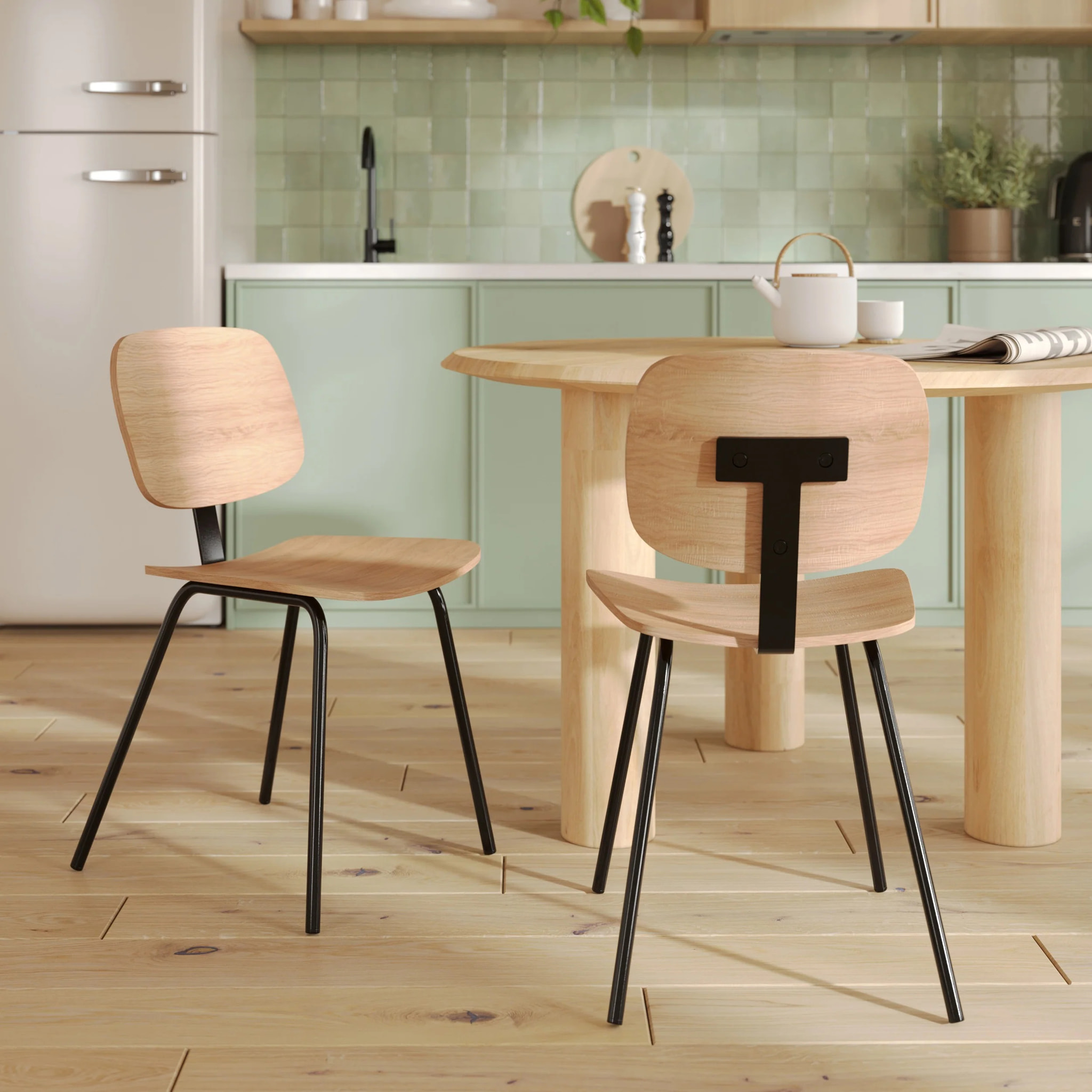 Lot de 2 chaises en bois plaqué frêne et pieds en métal - Hoodie