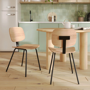 Lot de 2 chaises en bois plaqué frêne et pieds en métal - Hoodie