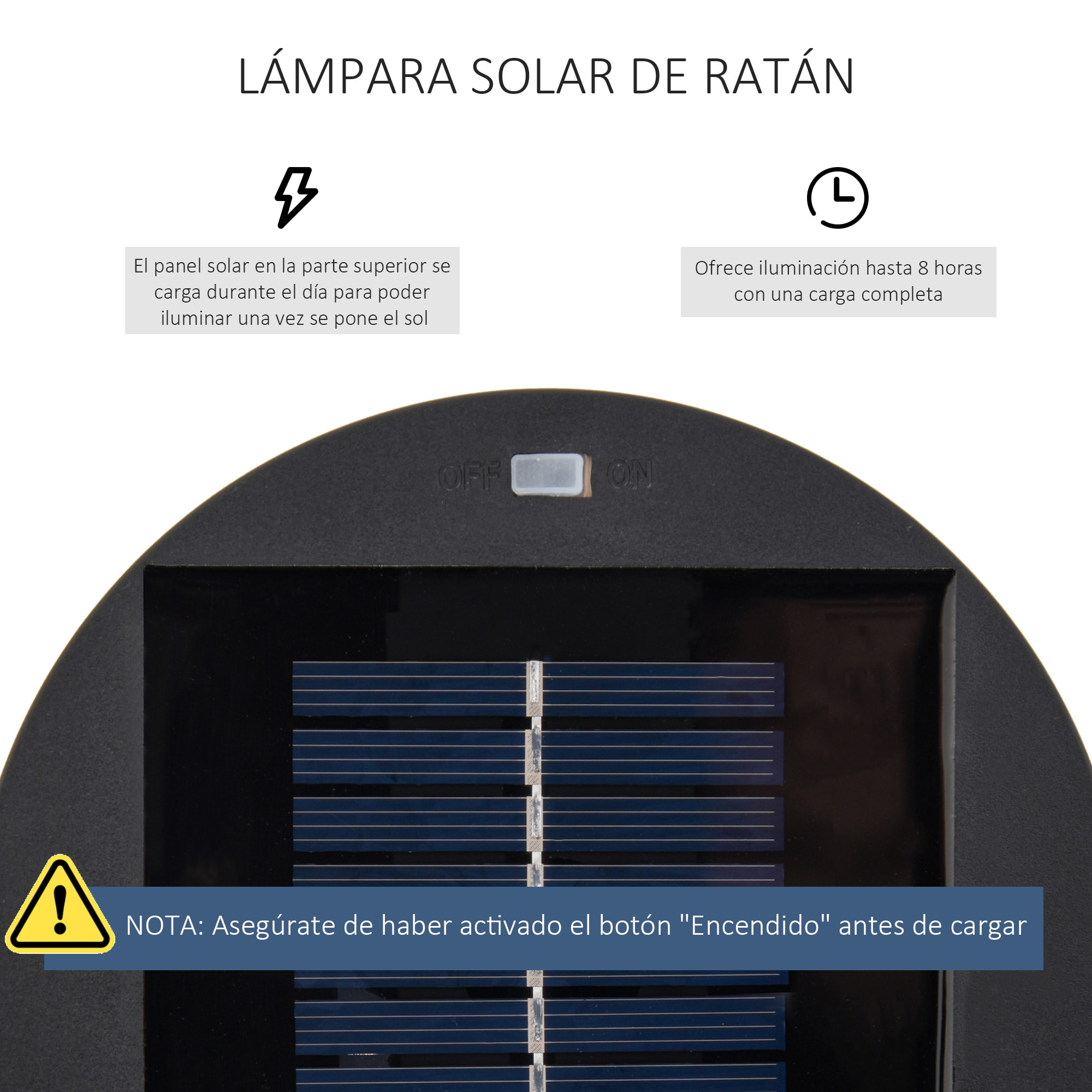 Lámpara de Pie de Mimbre Ratán de Energía Solar con LED 0,8 W Interruptor de Control de Luz Automático Decoración para Exterior Ø21,5x61 cm Marrón