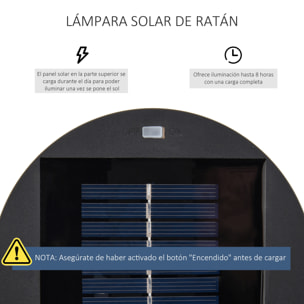 Lámpara de Pie de Mimbre Ratán de Energía Solar con LED 0,8 W Interruptor de Control de Luz Automático Decoración para Exterior Ø21,5x61 cm Marrón