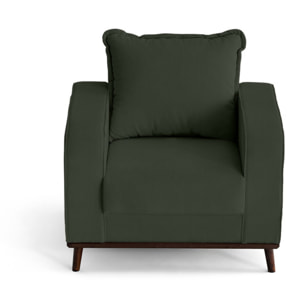 Albane - fauteuil en velours côtelé pieds bois foncé - Vert