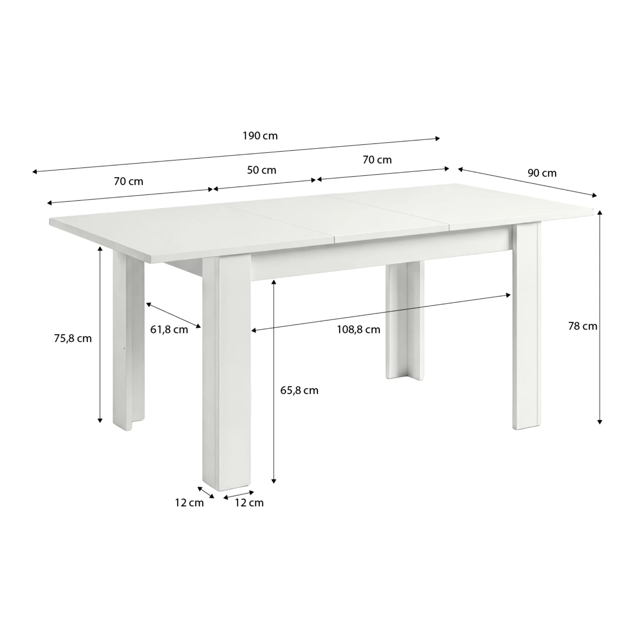 Mesa de comedor extensible en blanco mate 140-190x90 cm Sira Blanco Artik (Blanco Mate)