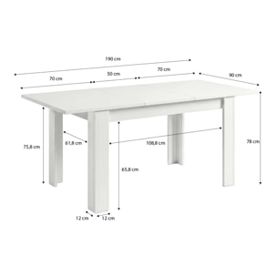 Mesa de comedor extensible en blanco mate 140-190x90 cm Sira Blanco Artik (Blanco Mate)