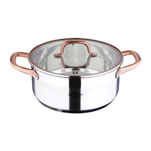 Cacerola de acero inox ind con tapa, plateado y cobre