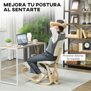Silla Ergonómica de Rodillas con Respaldo, Silla de Rodillas, Cojines Acolchados, Marco de Madera, para una Mejor Postura, Oficina, Crema