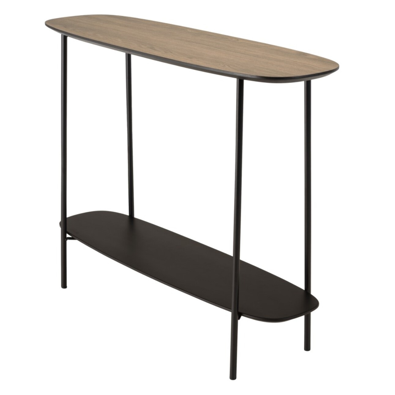 JULIA - Console 2 plateaux 100x30cm bi-matière mocha/noir pieds métal