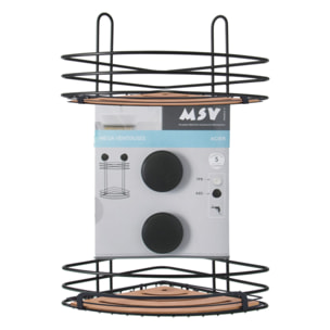Etagère de douche d'angle à  ventouses 2 Niveaux Bambou & Acier Noir mat MSV