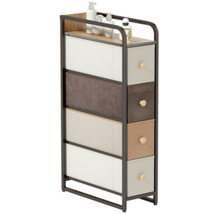 Cómoda con 4 Cajones de Tela, Cómoda para Dormitorio Estrecha con Marco de Acero, Cajonera para Espacios Pequeños, Sala de Estar, Vestidor, Baño, Multicolor