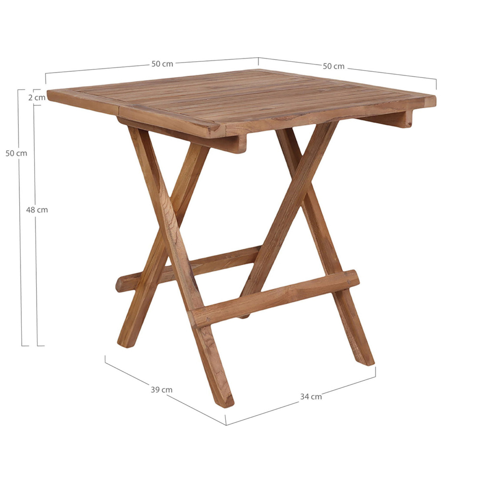 Tavolino da esterno Bilbao in teak naturale 50x50x50 cm