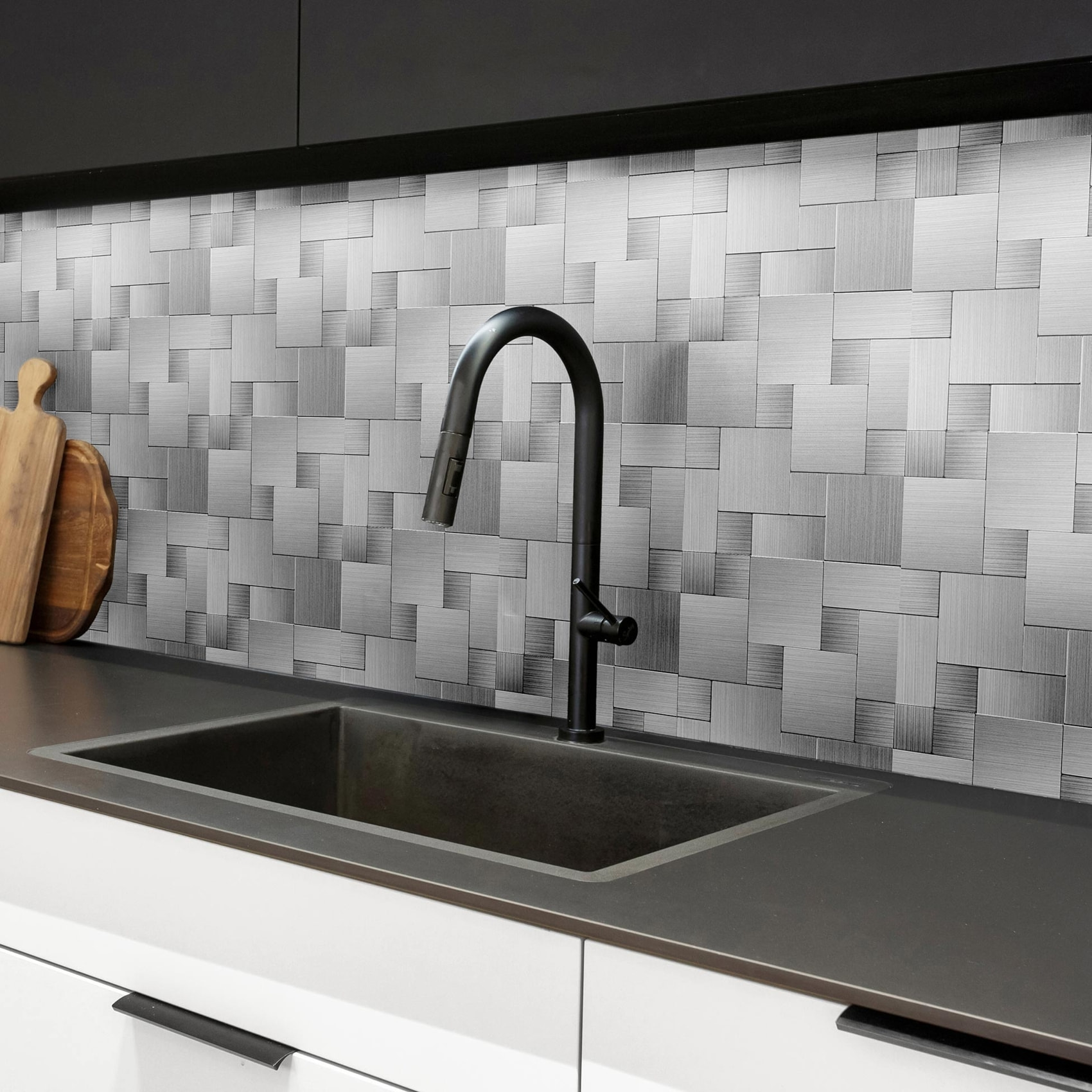 Crédence adhésive murale 3D  - Effet tressé 4 pièces - Argent