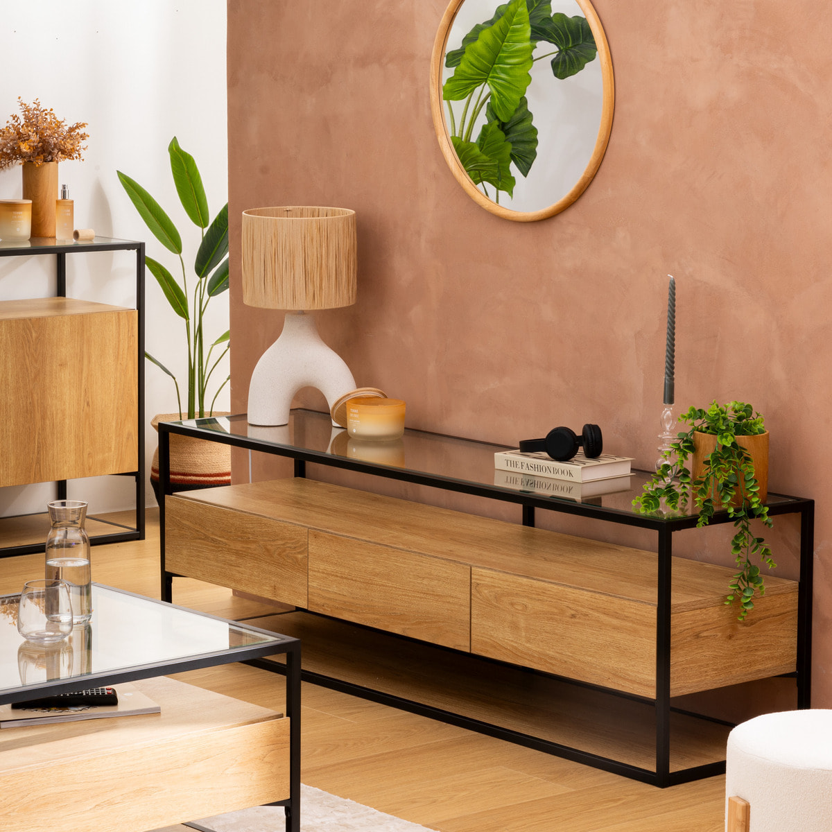 Meuble tv 3 tiroirs "Aldea" beige 160x50x40cm