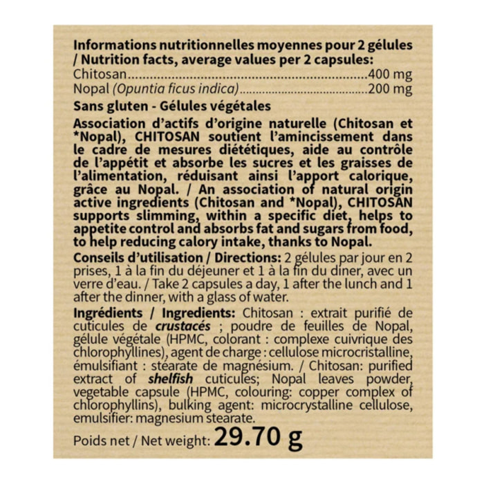 NUTRIEXPERT - Chitosan - Complément alimentaire - Absorbe Sucres et Graisses - Réduit l'appétit - Favorise l'amincissement - Gélules végétales - Cure 30j