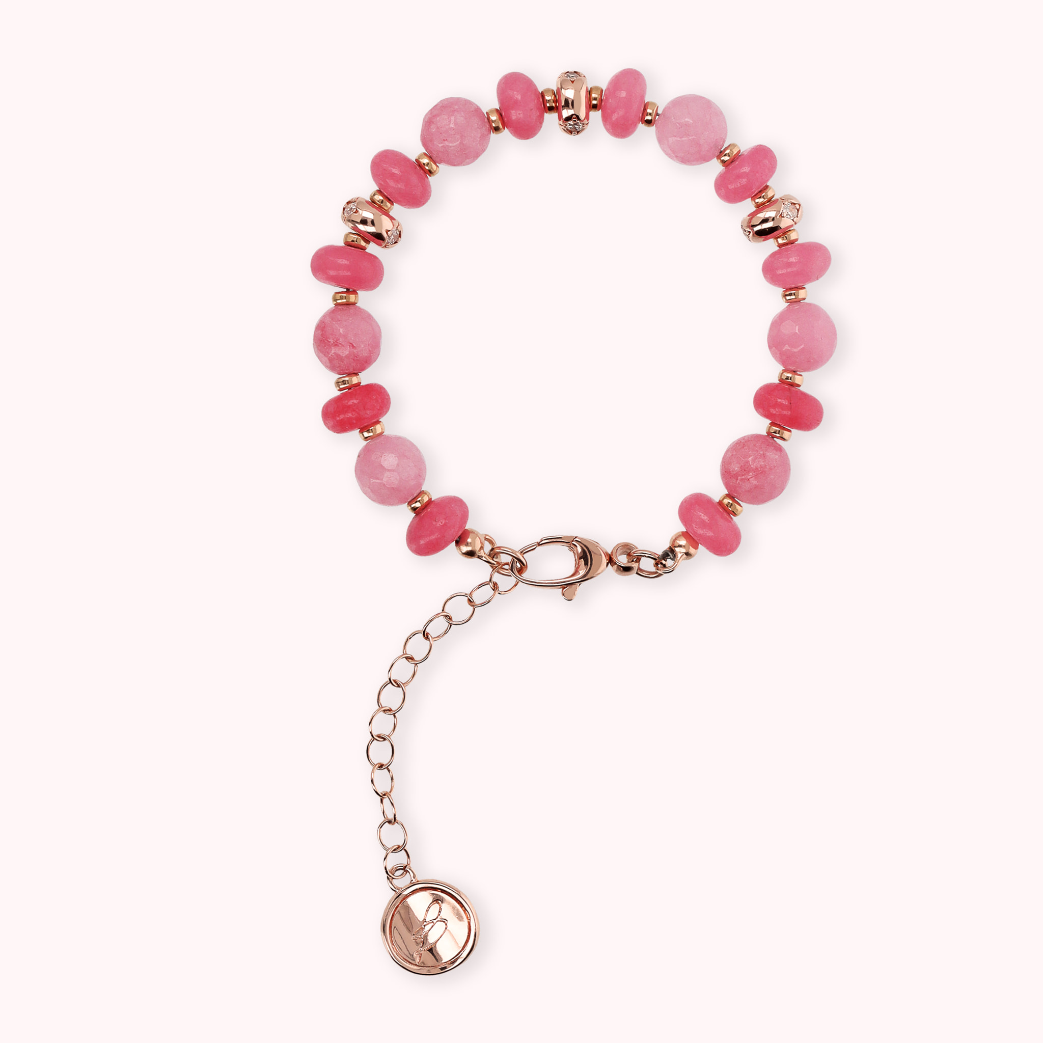 Bracciale con Rondelle Étoile e Pietre Naturali di Quarzite Rosa