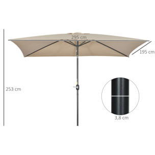 Parasol inclinable rectangulaire métal polyester haute densité 2,94L x 1,98l x 2,55H m kaki