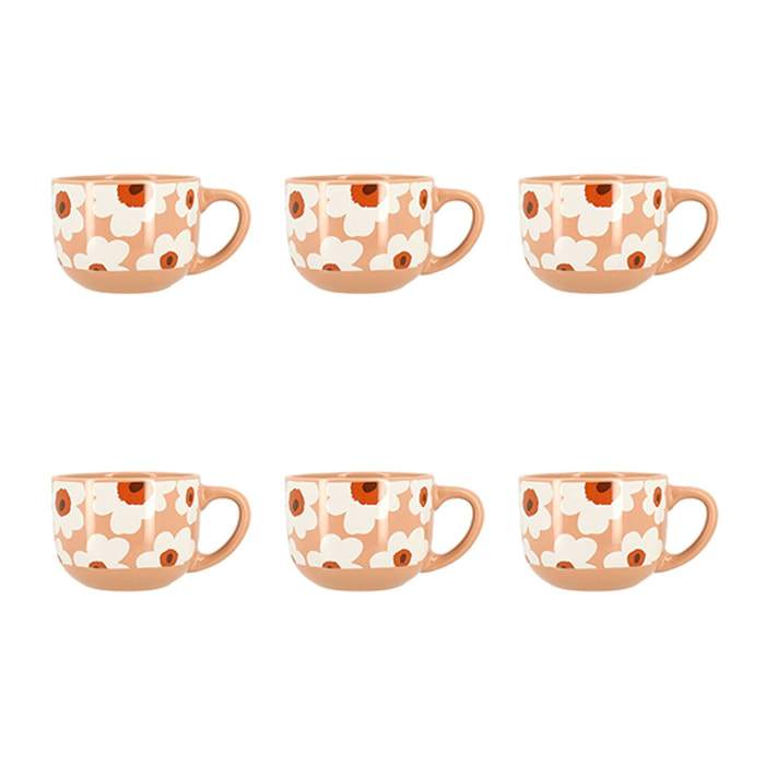 Lot de 6 jumbos en grès avec motifs à fleurs MARGUERITE