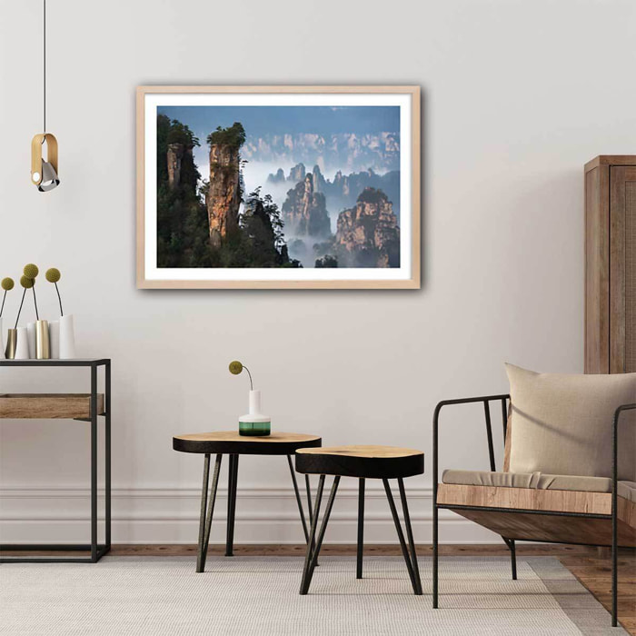 Affiche Roches en Asie Affiche + cadre en bois - Chêne