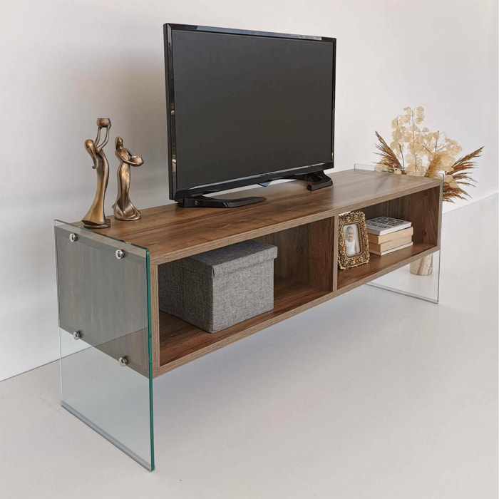 Mobile porta TV Dbennace, Credenza da soggiorno, Armadio basso per TV, Base parete attrezzata, 120x35h45 cm, Noce