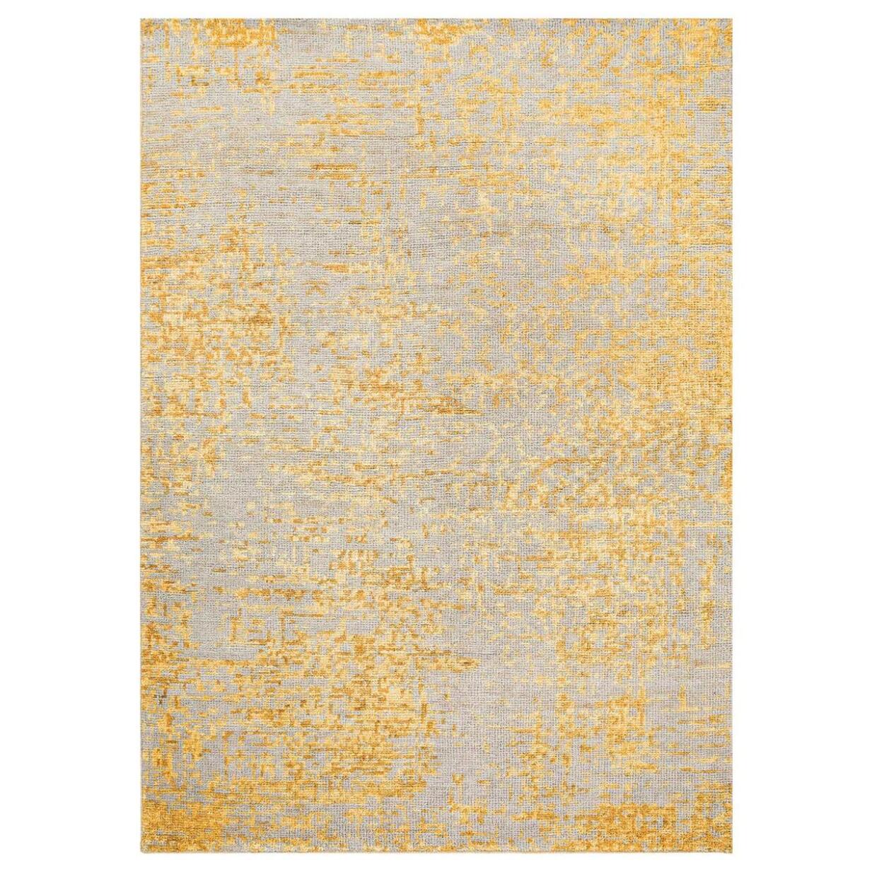 tapis salon 140x200 fait main en viscose jaune rectangle motif faux uni