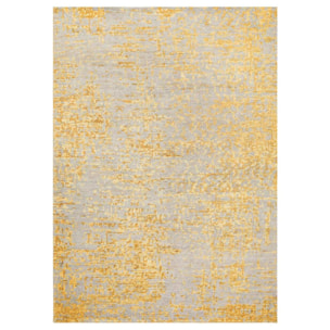 tapis salon 140x200 fait main en viscose jaune rectangle motif faux uni