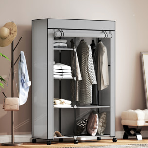 Armoire penderie mobile tissu - 5 étagères, penderie - dim. 103x43x162,5 cm - noir gris