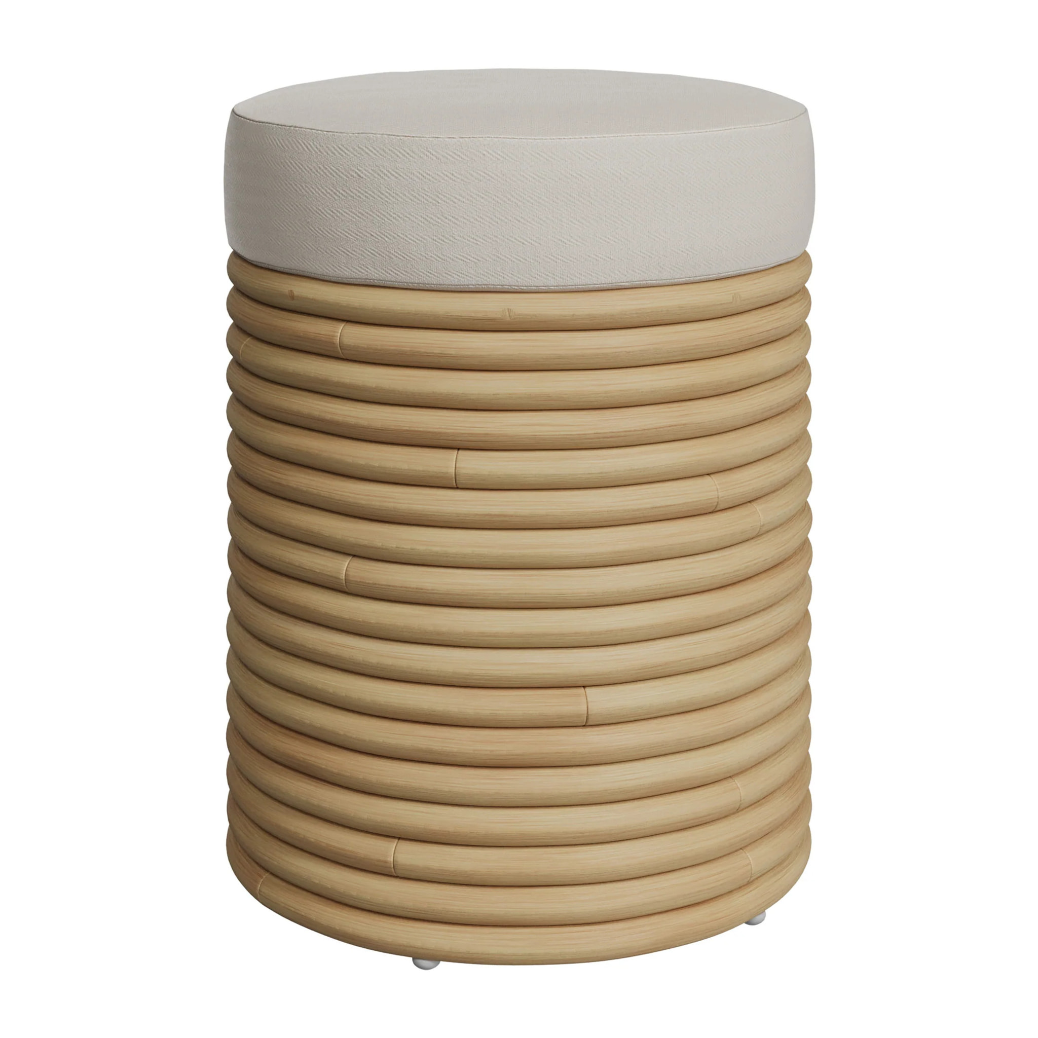 Tabouret en rotin et tissu crème H 43 cm - Théa