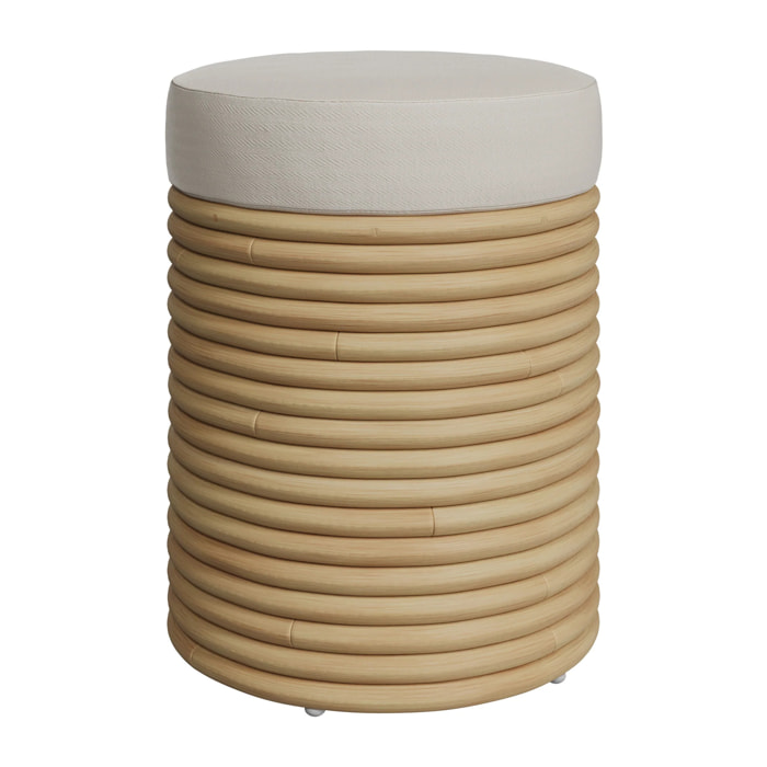 Tabouret en rotin et tissu crème H 43 cm - Théa