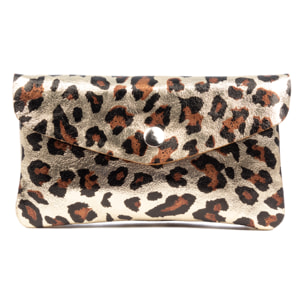 Alseno monedero alargado mujer. Piel auténtica Gamuza, diseño animal print leopardo, lacada brillante.