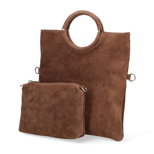 Borsa a mano da donna Made in Italy - Modello Zelia - Pelle scamosciata - 29.0 x 30.0 x 1.0 cm