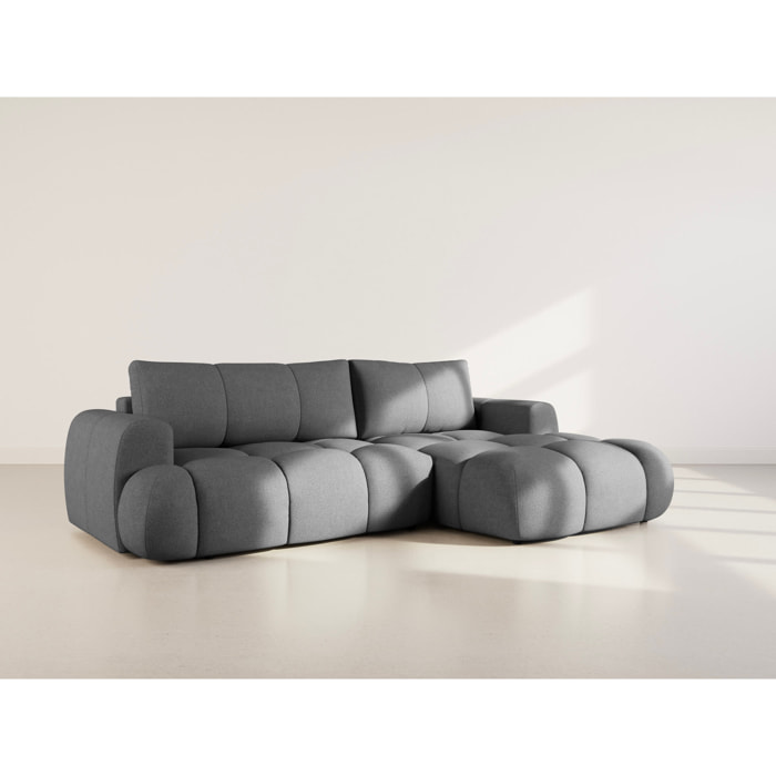 Yulin - Canapé d'angle droit 4 places convertible avec coffre en tissu bouclette - Gris