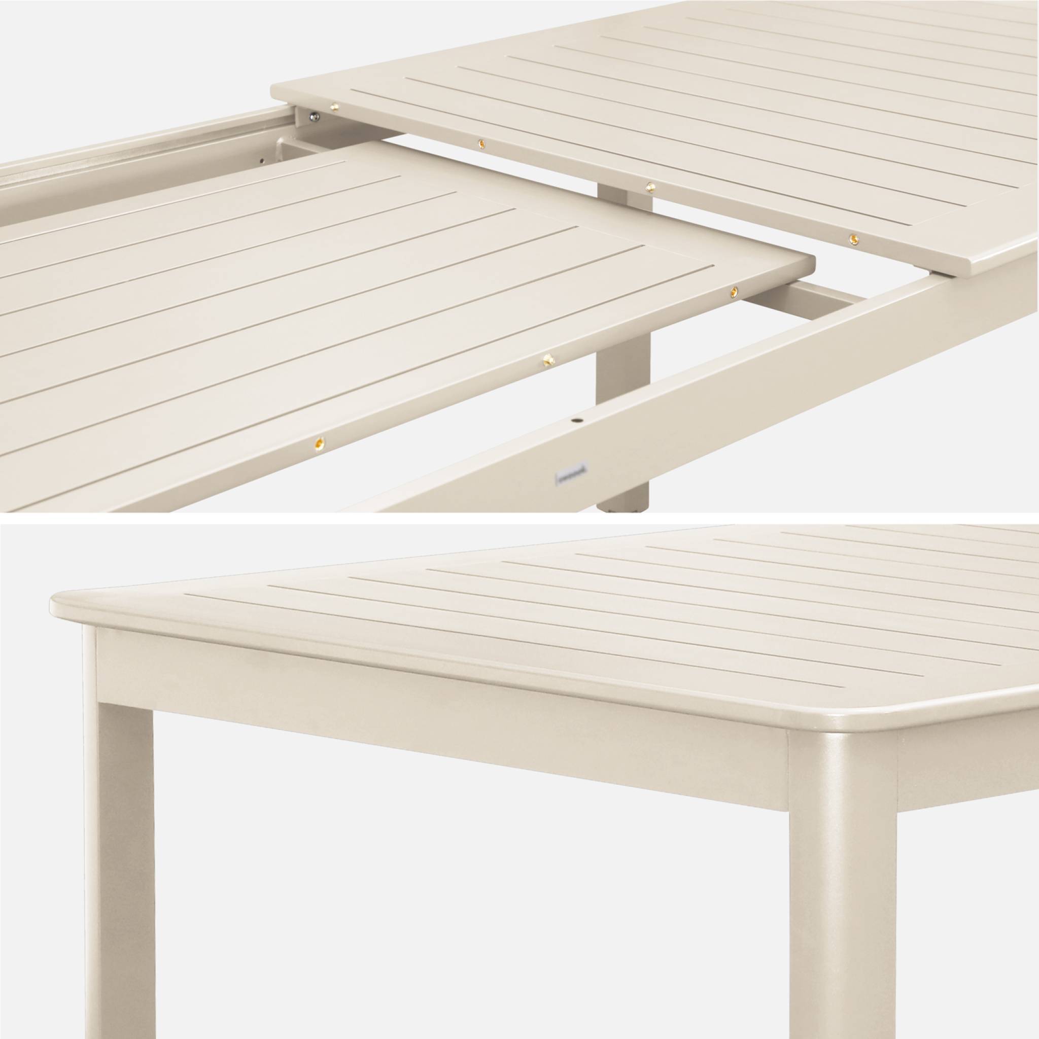 Table de jardin beige SEATTLE extensible aluminium. 10 places. 227 / 290 x 100 x 75 cm