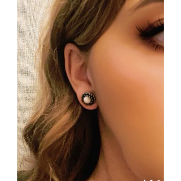 Pack de pendientes redondo filiigrana piedra nacar y SW negro plata 10µ