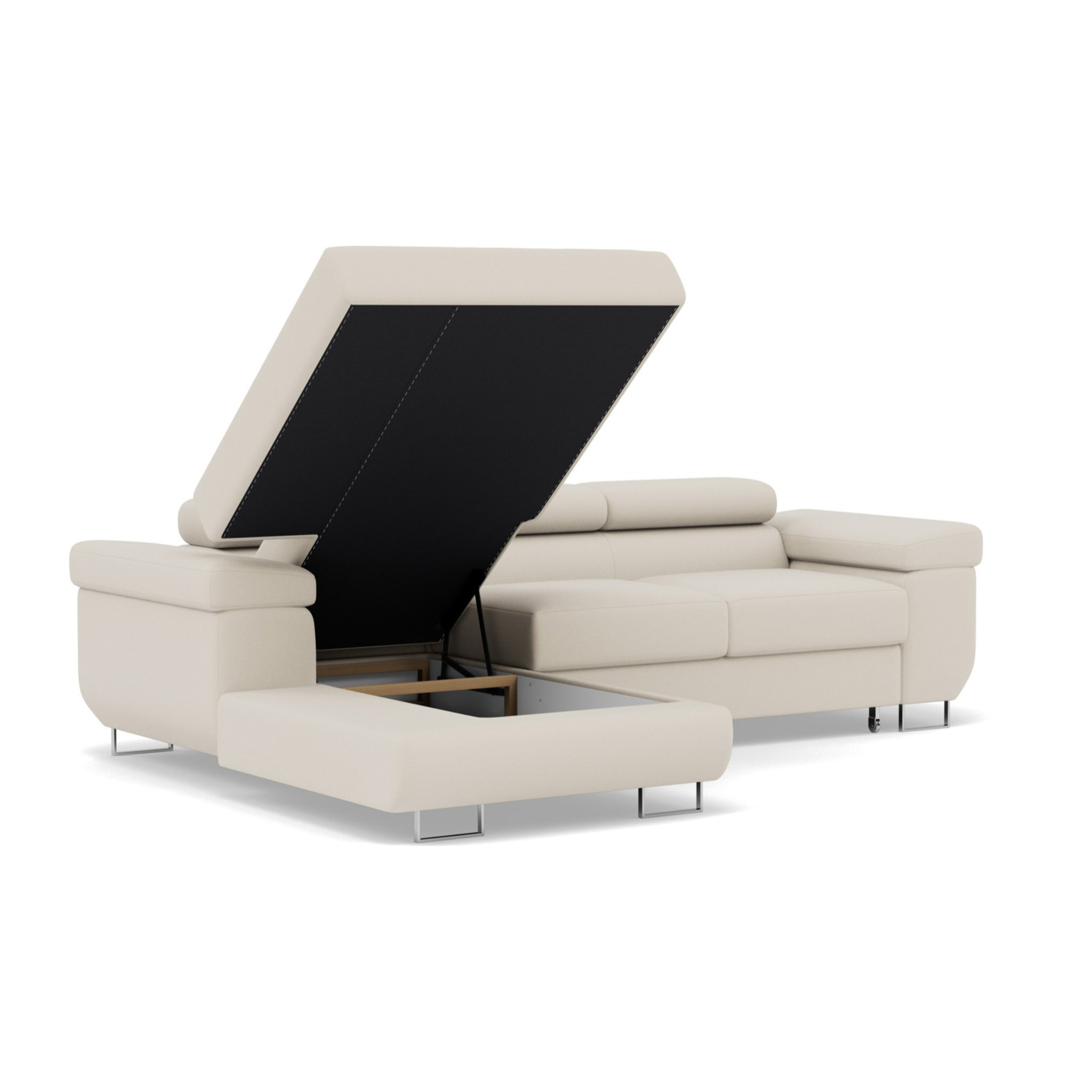 Pablo - canapé d'angle gauche - 6 places - convertible avec coffre et têtières réglables - en velours - Beige
