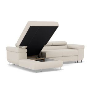 Pablo - canapé d'angle gauche - 6 places - convertible avec coffre et têtières réglables - en velours - Beige
