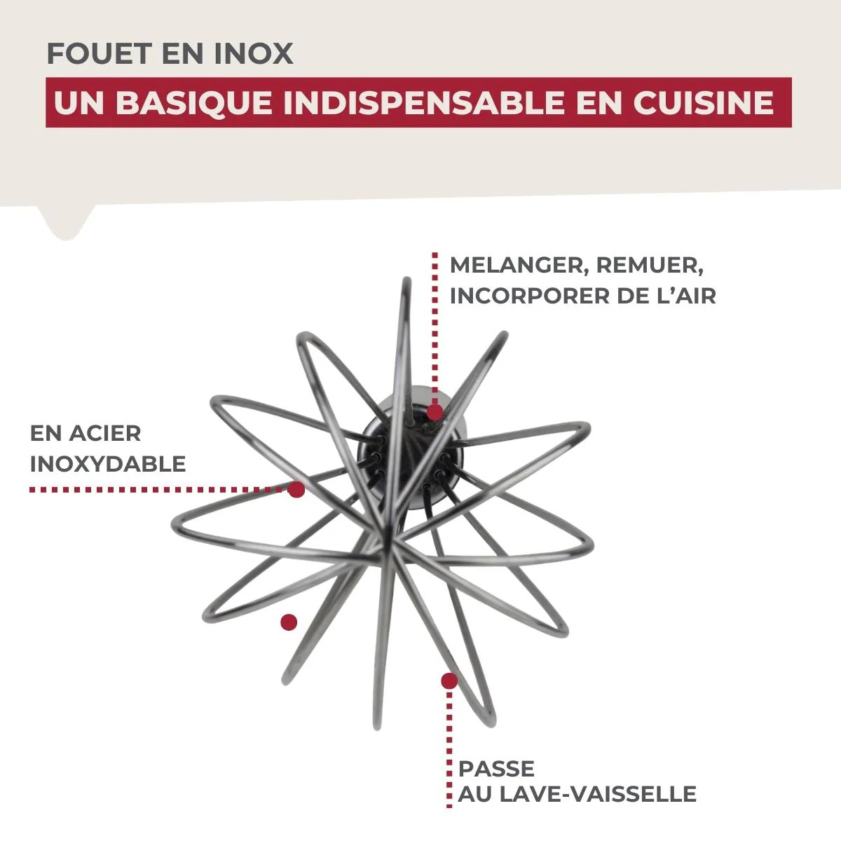 Fouet de cuisine et pâtisserie en inox 26 cm Fackelmann