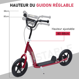 Trottinette patinette pneus 30 cm hauteur guidon réglable poignée frein et béquille acier rouge