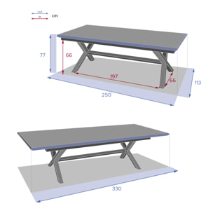 Table de jardin extensible "Axiome" en aluminium lin & blanc traité époxy 12 places