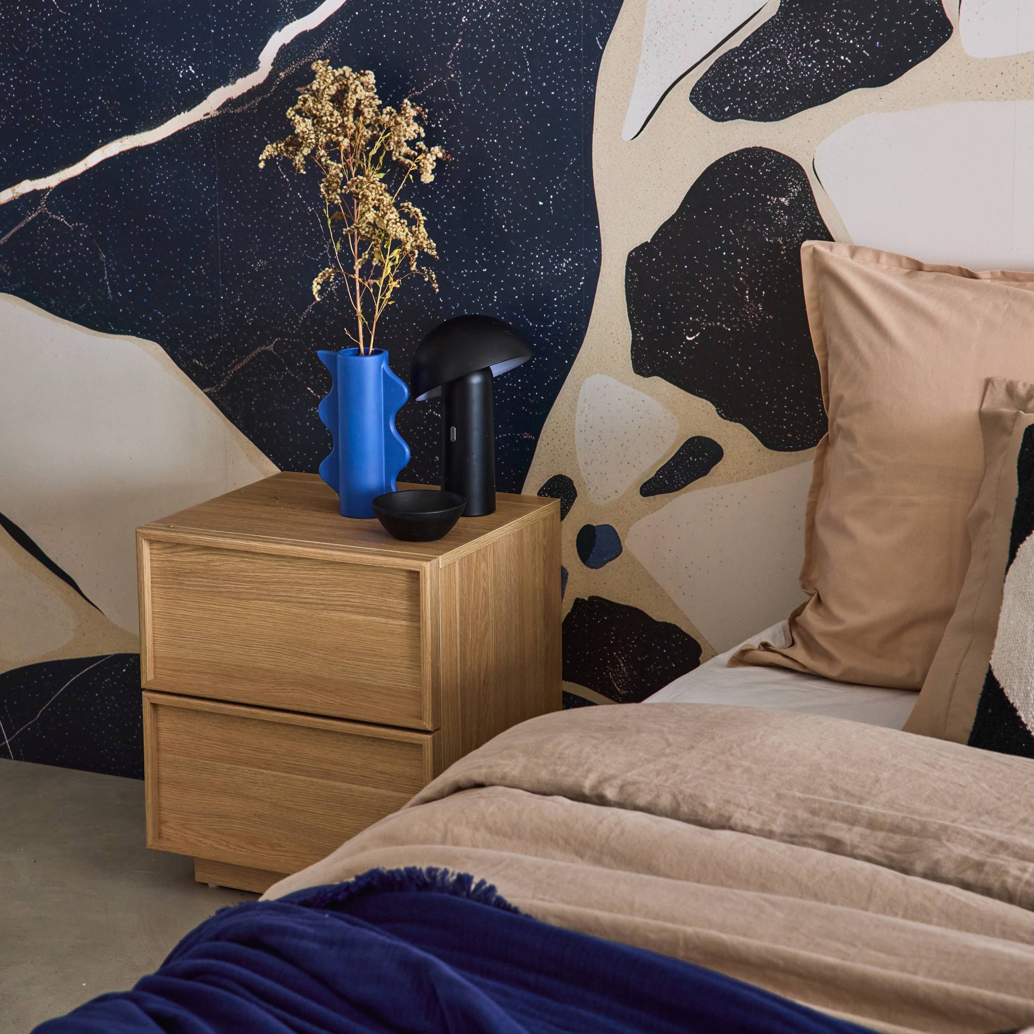 Lot de 2 tables de chevet effet bois 2 tiroirs naturel L 42 x P 38 x H 48cm - Kuba