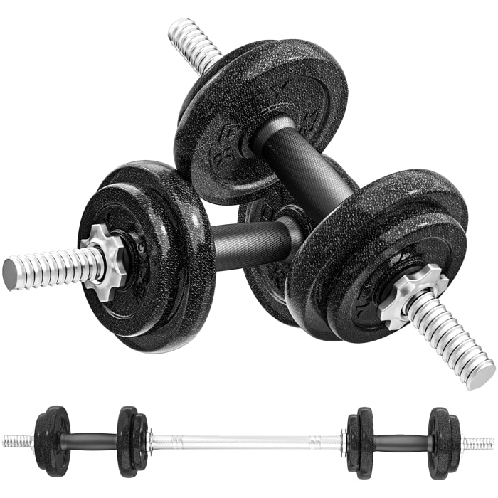 Juego de Mancuernas Ajustables, 2 en 1, 20kg, Juego de Pesas con Barras Recta de Conexión y Mangos Antideslizantes, Pesas y Mancuernas para Hombres y Mujeres, Fitness, Gimnasio en Casa