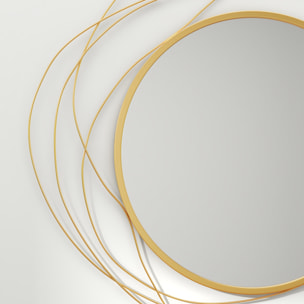 Espejo Decorativo de Pared, Adorno de Pared Metálico, Ø65 cm, con Ganchos, para Salón, Dormitorio, Pasillo, Dorado